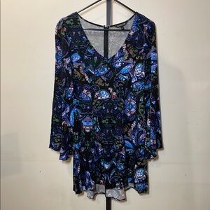 Express Blue Graphic V-neck Dress